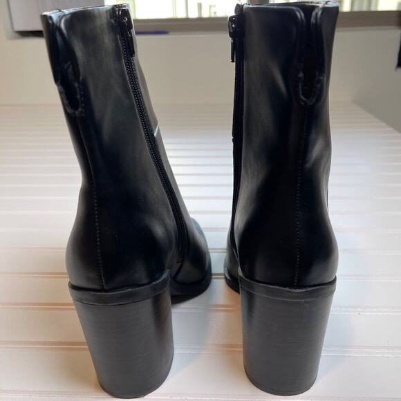 Steve Madden Silvee Womens Ankle 9.5M Black Leather Snip Toe Block Heel Side Zip - Picture 13 of 16